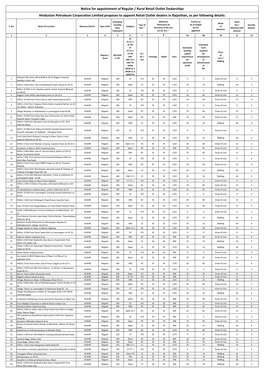 Notice for Appointment of Regular / Rural Retail Outlet Dealerships Hindustan Petroleum Corporation Limited Proposes to Appoint