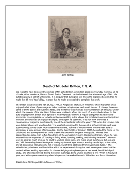 Death of Mr. John Britton, F. S. A