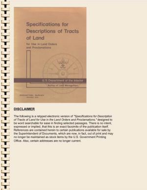 Specifications for Descriptions of Tracts of Land for Use in Land Orders and Proclamations