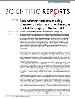 Resolution Enhancement Using Plasmonic Metamask for Wafer