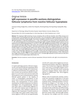 Original Article Igm Expression in Paraffin Sections Distinguishes Follicular Lymphoma from Reactive Follicular Hyperplasia
