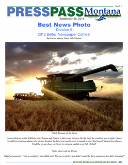 PRESSPASS September 25, 2015 Best News Photo Division 5 2015 Better Newspaper Contest by Kristen Inbody, Great Falls Tribune