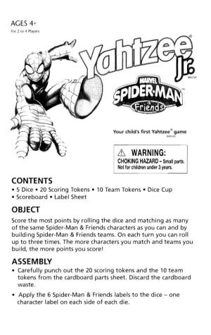Yahtzee Marvel Spider-Man @ Friends Instructions