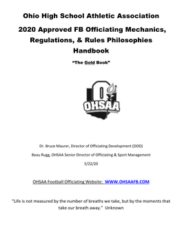 Ohio High School Athletic Association 2020 Approved FB Officiating