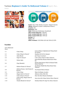 Various Beginner's Guide to Bollywood Volume 2 Mp3, Flac, Wma