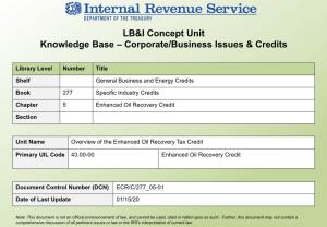 Overview of the Enhanced Oil Recovery Tax Credit