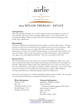 2014 Müller Thurgau - Estate