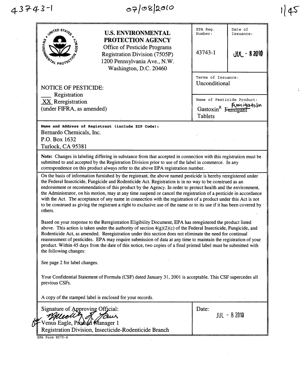 U.S. EPA, Pesticides, Label, GASTOXIN FUMIGATION TABLETS