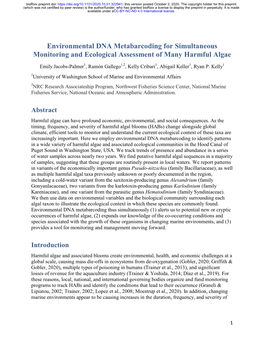 Environmental DNA Metabarcoding for Simultaneous Monitoring and Ecological Assessment of Many Harmful Algae