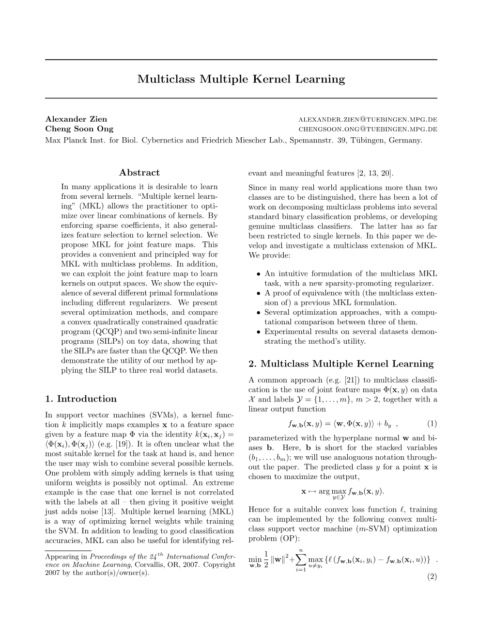 Multiclass Multiple Kernel Learning