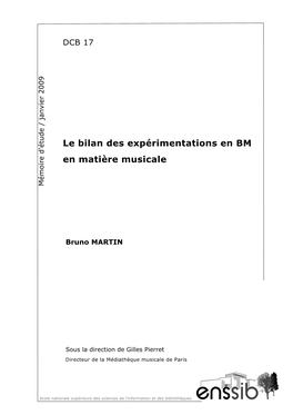 Le Bilan Des Expérimentations En BM En Matière Musicale Mémoire D'étude / Janvier 2009