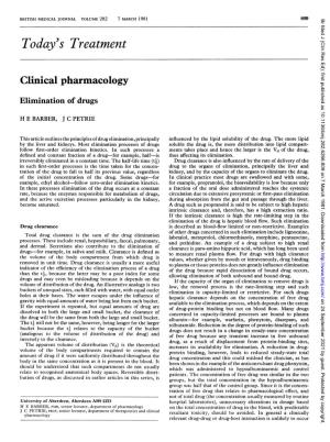 Clinical Pharmacology Elimination of Drugs
