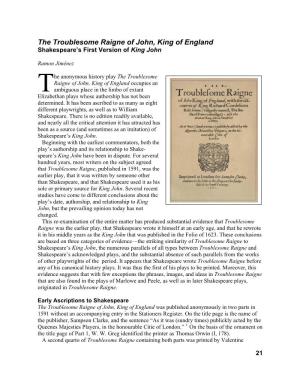 The Troublesome Raigne of John, King of England: Shakespeare's