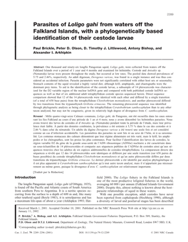 Parasites of Loligo Gahi from Waters Off the Falkland Islands, with a Phylogenetically Based Identification of Their Cestode Larvae