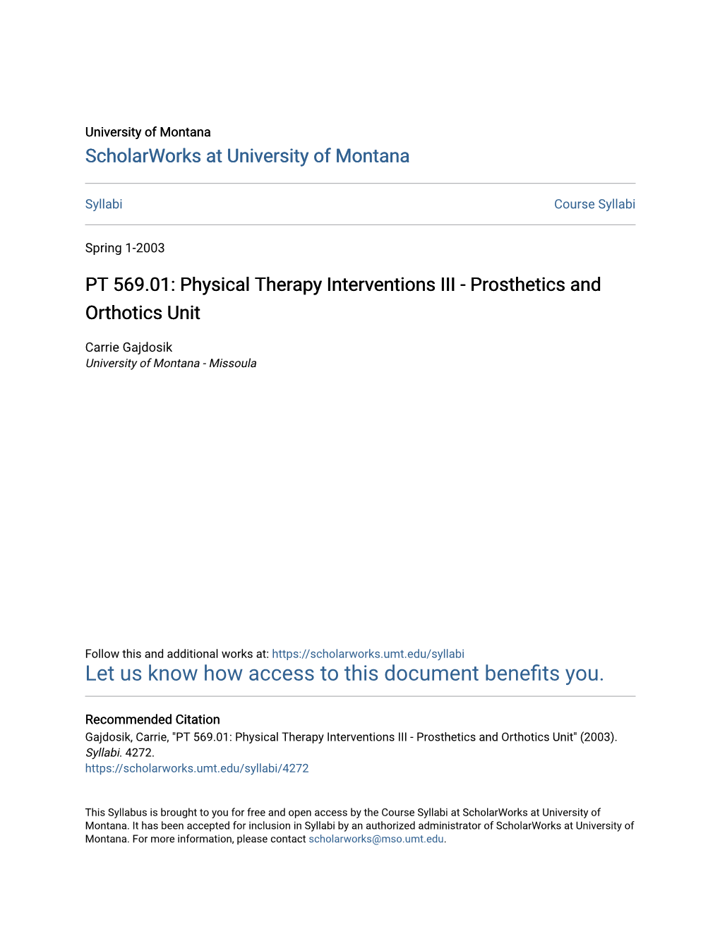 Physical Therapy Interventions III - Prosthetics and Orthotics Unit