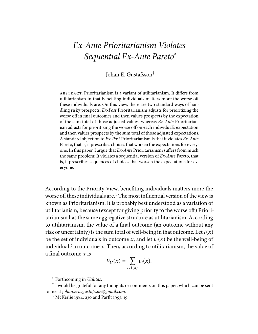 Ex-Ante Prioritarianism Violates Sequential Ex-Ante Pareto*