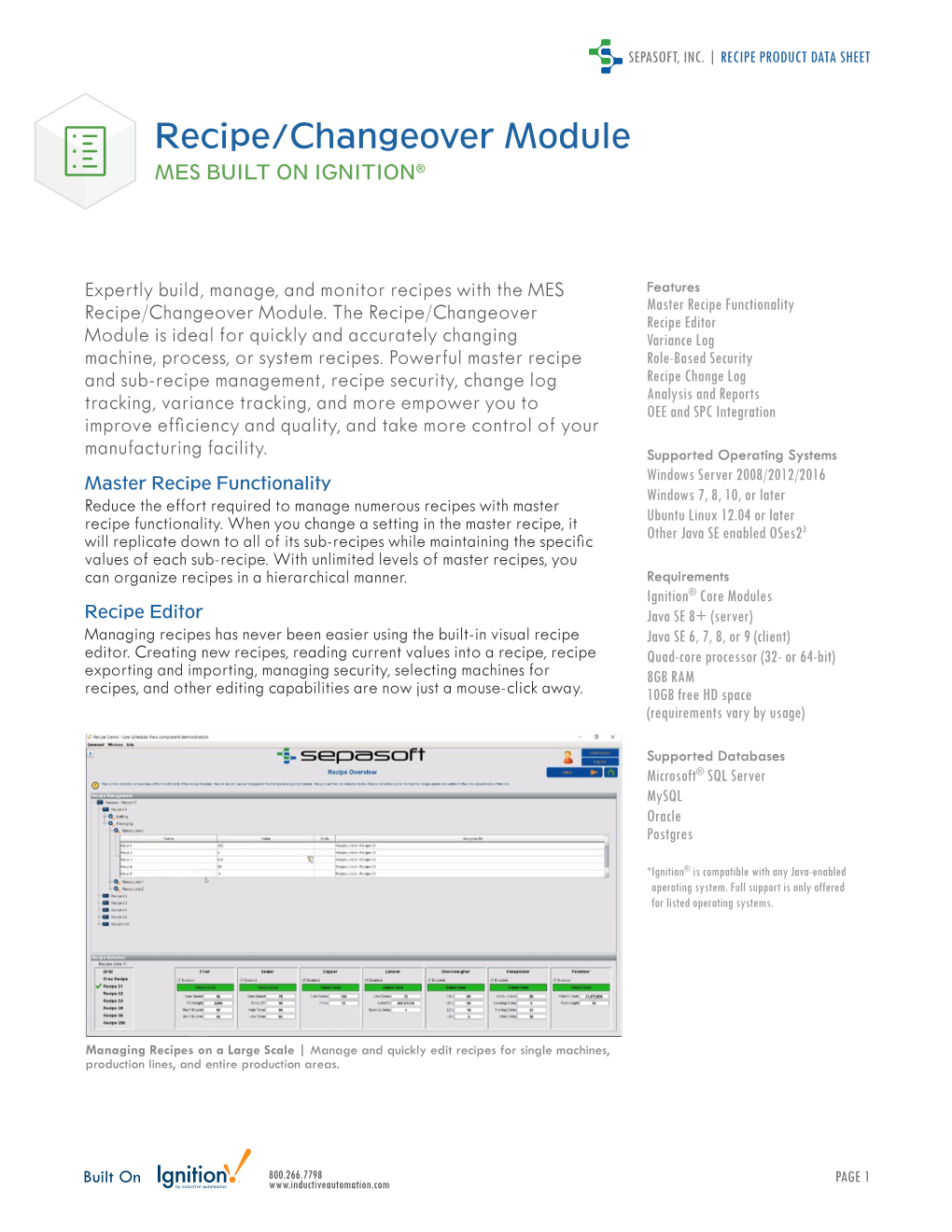 Recipe/Changeover Module MES BUILT on IGNITION®