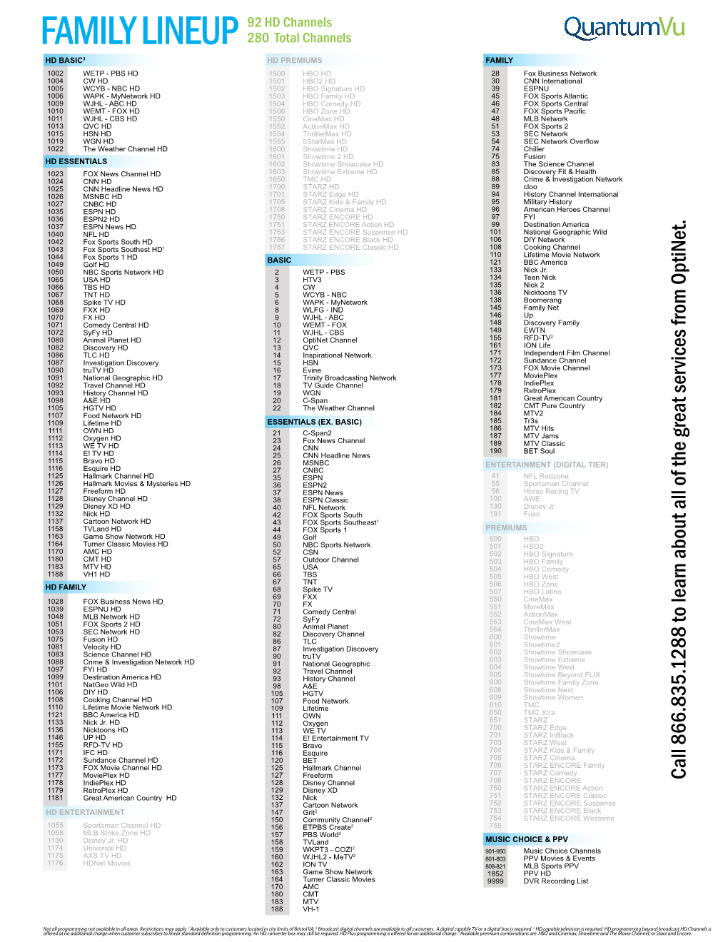 FAMILY LINEUP 92 HD Channels