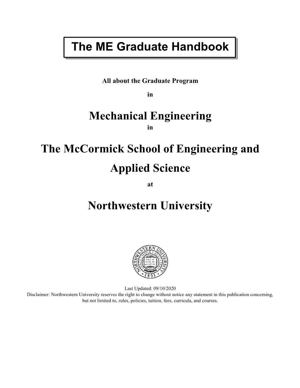 The ME Graduate Handbook Mechanical Engineering The