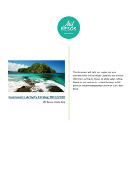 Guanacaste Activity Catalog 2019/2020 Mil Besos- Costa Rica