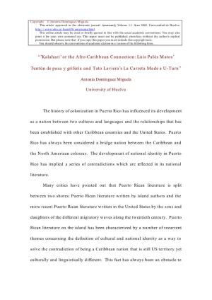 “'Kalahari' Or the Afro-Caribbean Connection: Luis Palés Matos