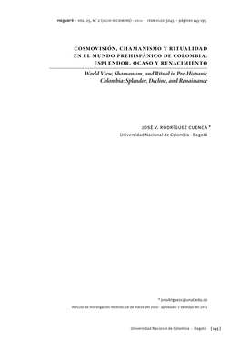 Cosmovisión, Chamanismo Y Ritualidad En El Mundo Prehispánico De Colombia