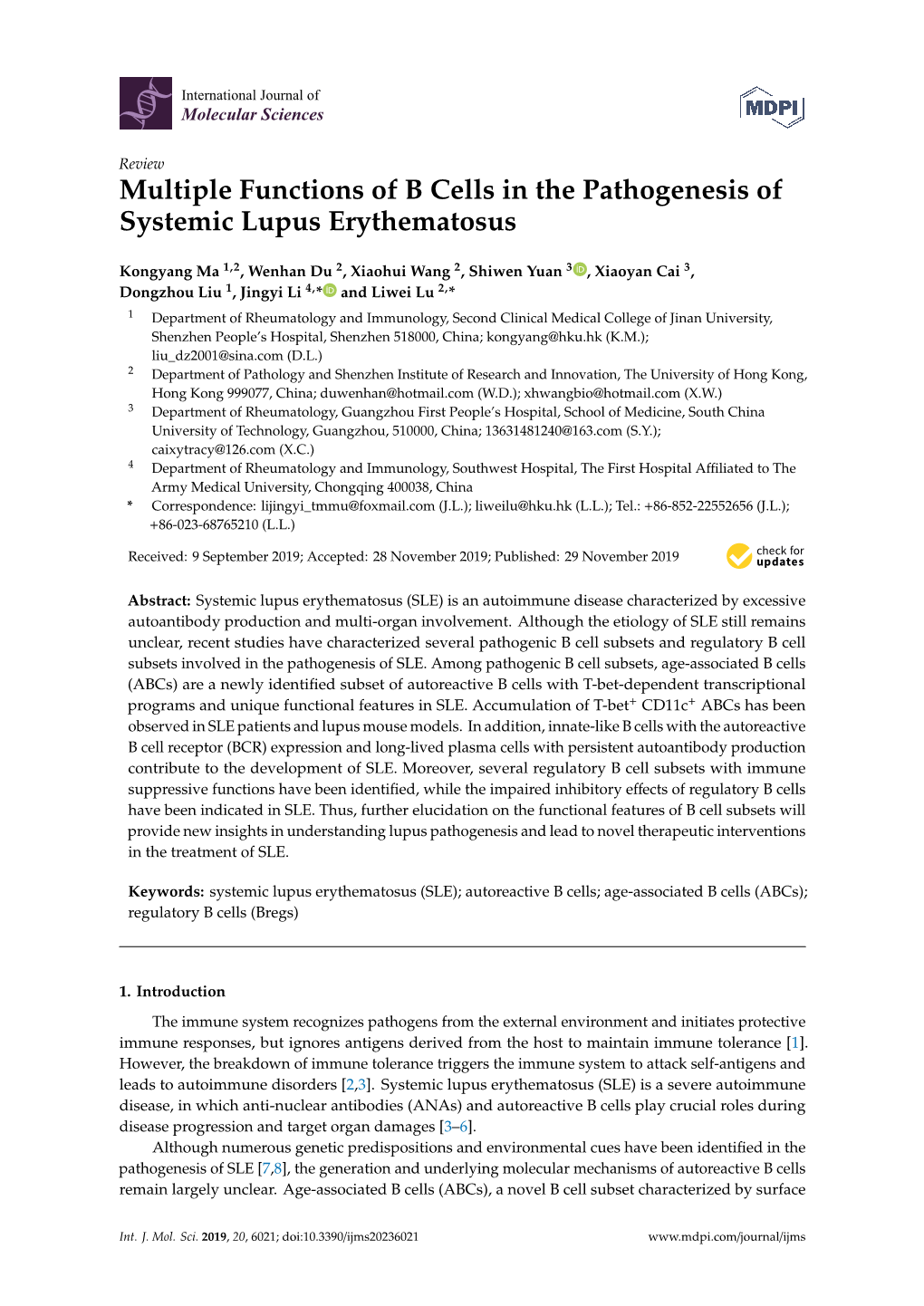 Multiple Functions Of B Cells In The Pathogenesis Of Systemic Lupus ...