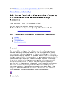 Behaviorism, Cognitivism, Constructivism: Comparing Critical Features from an Instructional Design Perspective
