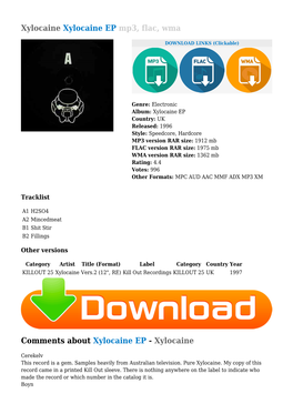 Xylocaine Xylocaine EP Mp3, Flac, Wma Comments About Xylocaine