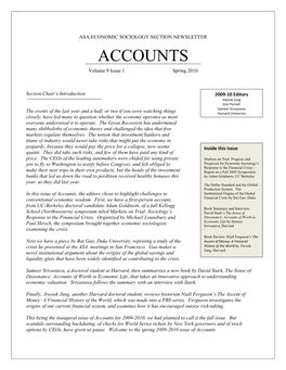 ASA ECONOMIC SOCIOLOGY SECTION NEWSLETTER ACCOUNTS Volume 9 Issue 1 Spring 2010