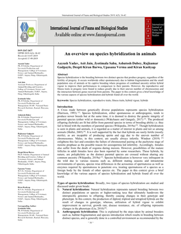 An Overview on Species Hybridization in Animals Accepted: 17-08-2019