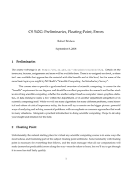 CS 542G: Preliminaries, Floating-Point, Errors