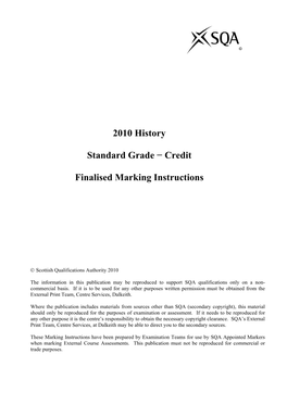 2010 History Standard Grade − Credit Finalised Marking