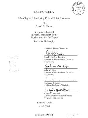 Modeling and Analyzing Fractal Point Processes by Anand R
