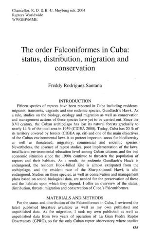 The Order Falconiformes in Cuba: Status, Distribution, Migration and Conservation