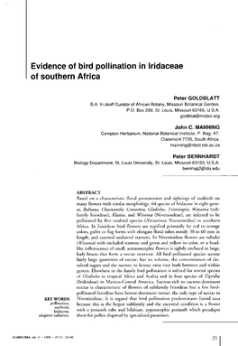 Evidence of Bird Pollination in Iridaceae of Southern Africa