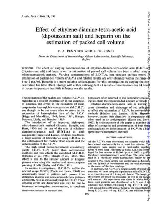 (Dipotassium Salt) and Heparin on the Estimation of Packed Cell Volume