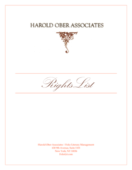 Harold Ober Associates | Folio Literary Management 630 9Th Avenue, Suite 1101 New York, NY 10036