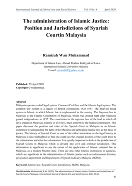 Position and Jurisdictions of Syariah Courtin Malaysia