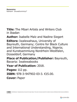 The Mbari Artists and Writers Club in Ibadan Author