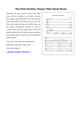 The Pink Panther Theme Ttbb Sheet Music