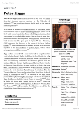 Peter Higgs - Wikipedia 23/12/2018, 07*23