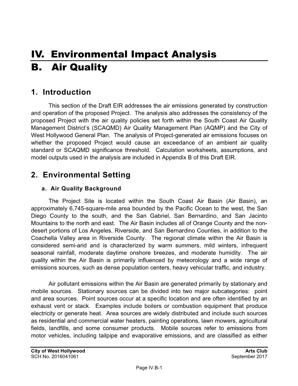 IV. Environmental Impact Analysis B. Air Quality