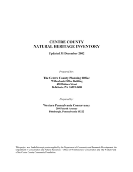 Centre County Natural Heritage Inventory, 2002