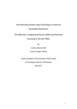 How Recording Studios Used Technology to Invoke the Psychedelic Experience: the Difference in Staging Techniques in British