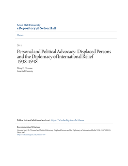 Displaced Persons and the Diplomacy of International Relief 1938-1948 Mary E