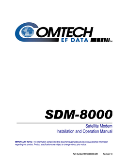 SDM-8000 Satellite Modem Installation and Operation Manual