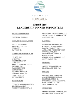 Industry Leadership Dinner Supporters