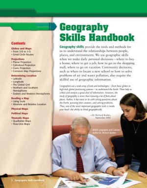 Geography Skills Handbook 2 Projections to Create Maps, Cartographers Project the Round Earth Onto a at Surface — Making a Map Projection