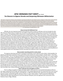 AFSC OKINAWA FACT SHEET Dec. 10 Draft Ten Reasons to Oppose Henoko and Deepening Okinawan Militarization